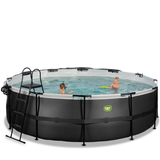EXIT Black Leather pool 16ft x 48in with sand filter pump and dome and accessory set - black