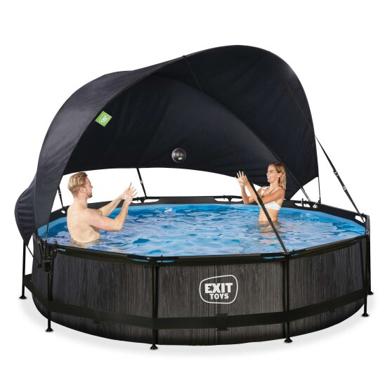 EXIT Black Wood pool 12ft x 30in with filter pump and canopy - black