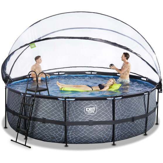 EXIT Stone pool 16ft x 48in with sand filter pump and dome - grey