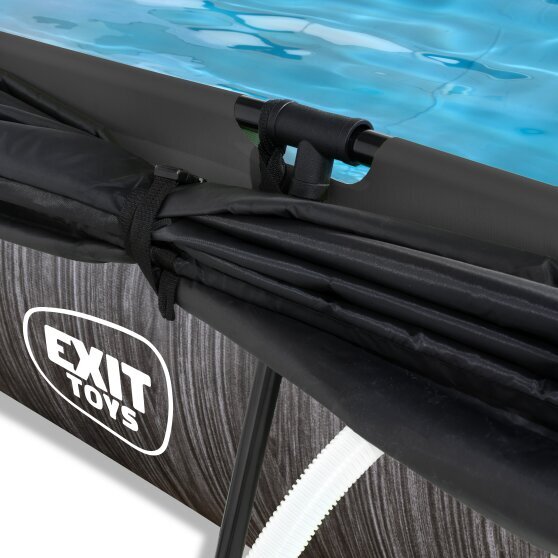 EXIT Black Wood pool 220x150x65cm with filter pump and canopy - black