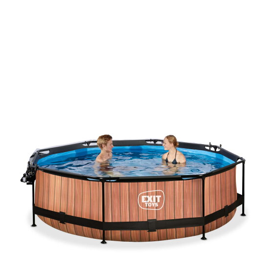 EXIT Wood Pool 10 ftx30in with Filter Pump & Dome - Brown