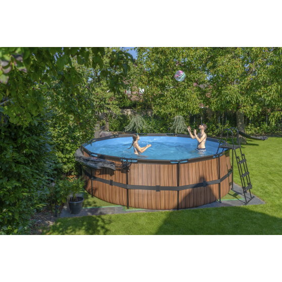 EXIT Wood pool 15ft x 48in with sand filter pump - brown