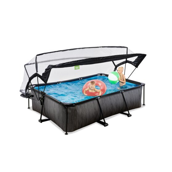 EXIT Black Wood pool 220x150x65cm with filter pump and dome - black