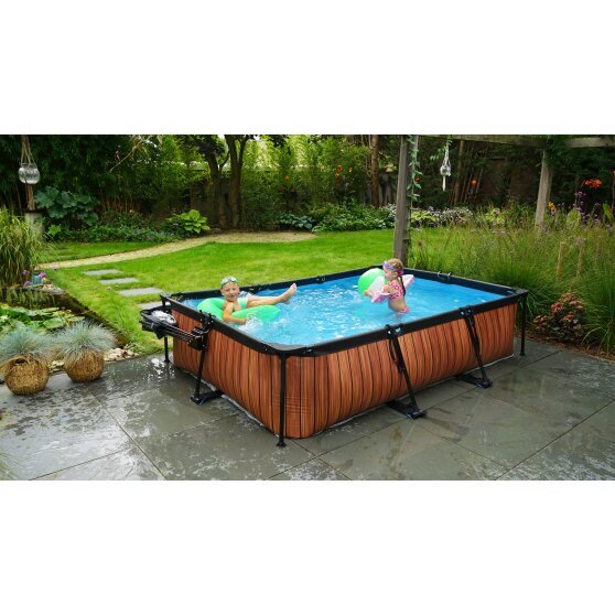 EXIT Wood pool 300x200x65cm with filter pump - brown