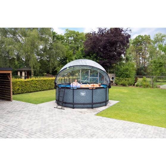 EXIT Black Leather pool 12ft x 48in with sand filter pump and dome - black