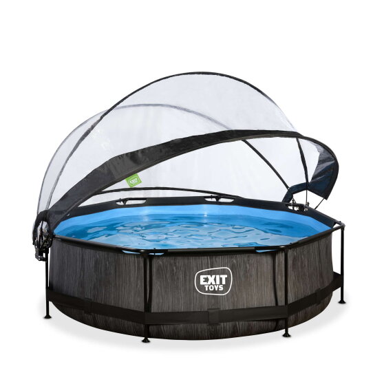 EXIT Black Wood pool 10ft x 30in with filter pump and dome - black