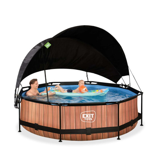EXIT Wood pool 10ft x 30in with filter pump and canopy - brown