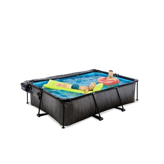 EXIT Black Wood pool 220x150x65cm with filter pump and dome - black