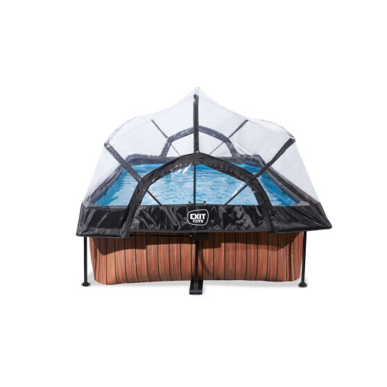 EXIT Wood Pool 7.2x4.9x2.1ft with Filter & Dome - Brown