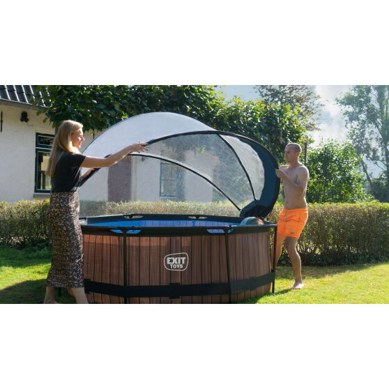 EXIT Wood Pool &Oslash;8ft with Filter Pump & Dome - Brown