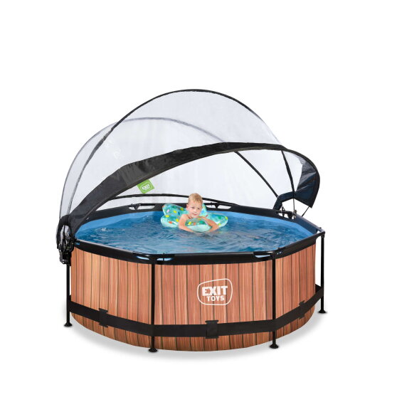 EXIT Wood Pool &Oslash;8ft with Filter Pump & Dome - Brown