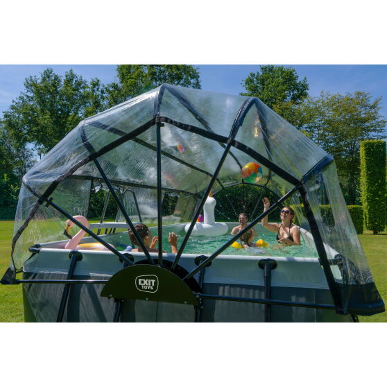 EXIT Black Leather pool 18ft x 8ft x 48in with sand filter pump and dome - black