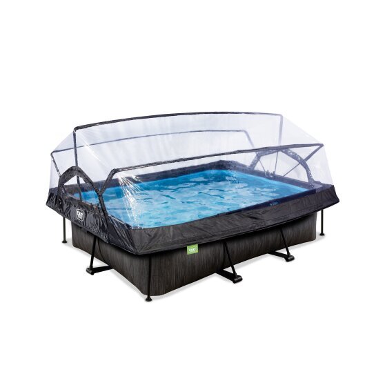 EXIT Black Wood pool 220x150x65cm with filter pump and dome - black