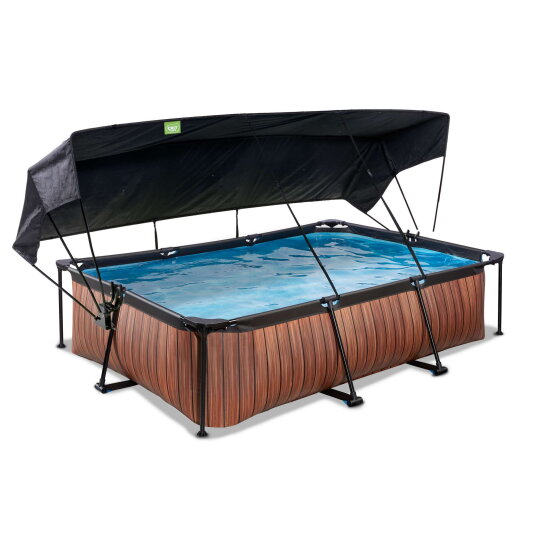 EXIT Wood pool 10ft x 6.6ft x 25.6in with filter pump and canopy - brown