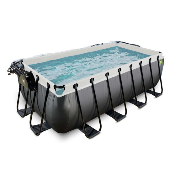 EXIT Black Leather pool 13ft x 6.6ft x 48in with sand filter pump and dome - black