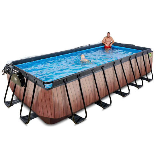 EXIT Wood pool 18ft x 8ft x 48in with sand filter pump and dome - brown