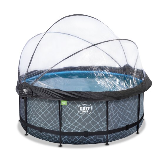 EXIT Stone pool ø360x122cm with sand filter pump and dome - grey