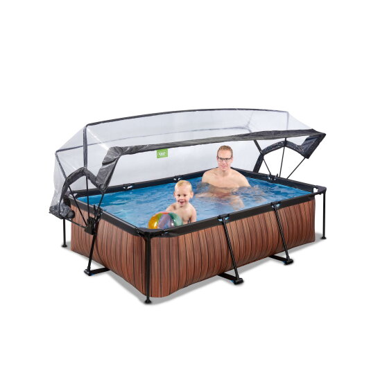 EXIT Wood Pool 7.2x4.9x2.1ft with Filter & Dome - Brown