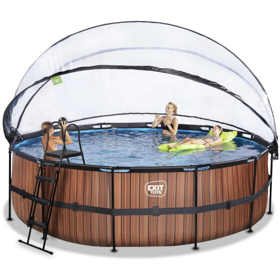 EXIT Wood pool 16ft x 48in with sand filter pump and dome - brown