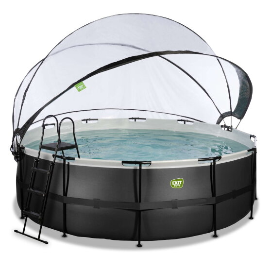 EXIT Black Leather Pool &Oslash;14ft with Sand Filter Pump & Dome