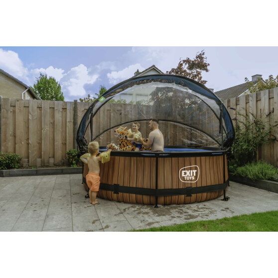 EXIT Wood Pool 10 ftx30in with Filter Pump & Dome - Brown