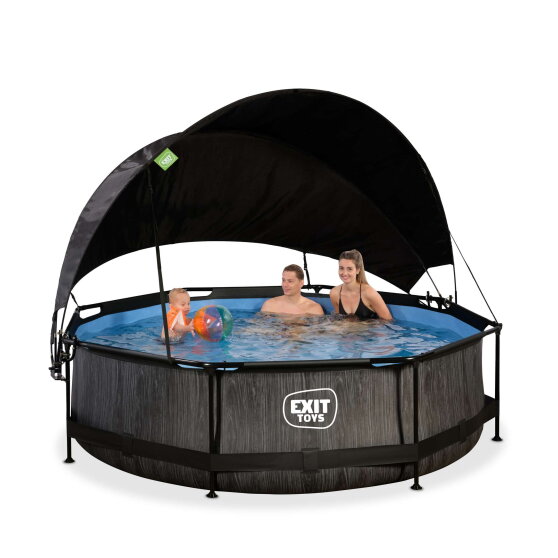 EXIT Black Wood pool 10ft x 30in with filter pump and canopy - black