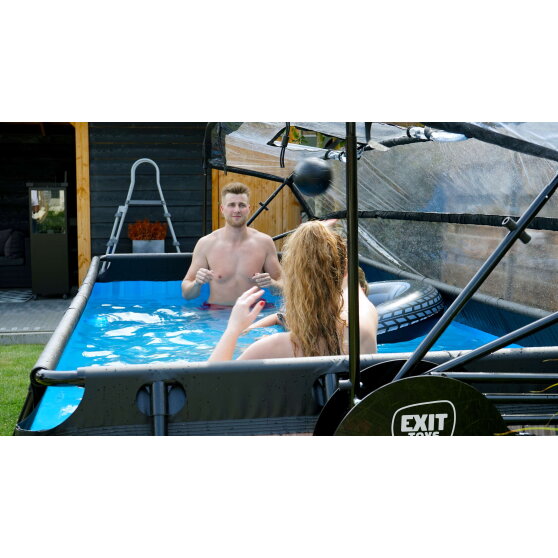 EXIT Black Leather pool 13ft x 6.6ft x 39in with sand filter pump and dome - black