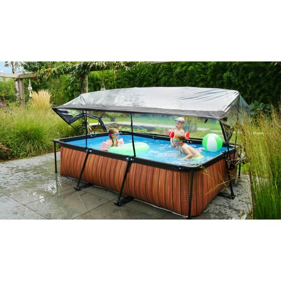 EXIT Wood pool 300x200x65cm with filter pump and dome - brown