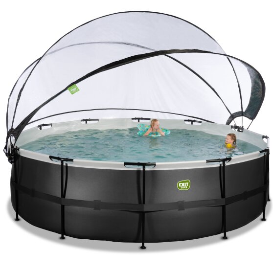 EXIT Black Leather pool ø488x122cm with sand filter pump and dome and accessory set - black