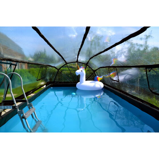 EXIT Wood pool 18ft x 8ft x 39in with sand filter pump and dome - brown