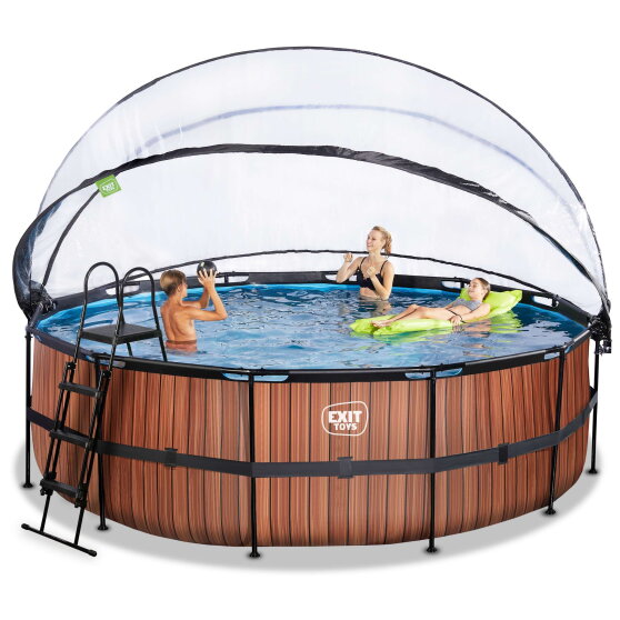 EXIT Wood pool 15ft x 48in with sand filter pump and dome - brown