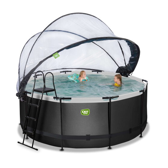 EXIT Black Leather pool 12ft x 48in with sand filter pump and dome - black