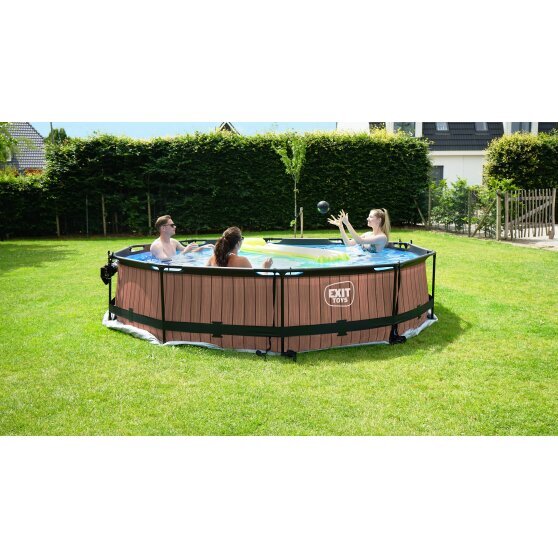 EXIT Wood pool ø360x76cm with filter pump - brown