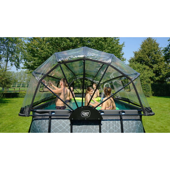 EXIT Wood pool 18ft x 8ft x 48in with sand filter pump and dome - brown