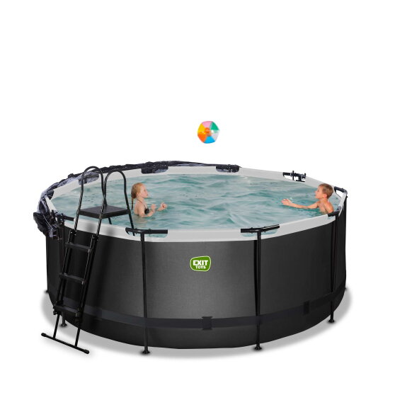 EXIT Black Leather pool 12ft x 48in with sand filter pump and dome - black