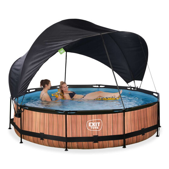 EXIT Wood pool 12ft x 30in with filter pump and canopy - brown