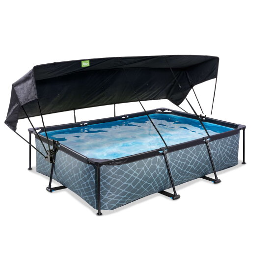 EXIT Stone pool 10ft x 6.6ft x 25.6in with filter pump and canopy - grey