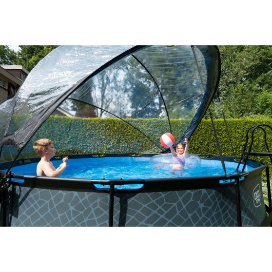 EXIT Stone pool 14ft x 48in with sand filter pump and dome - grey