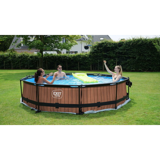 EXIT Wood pool 12ft x 30in with filter pump - brown