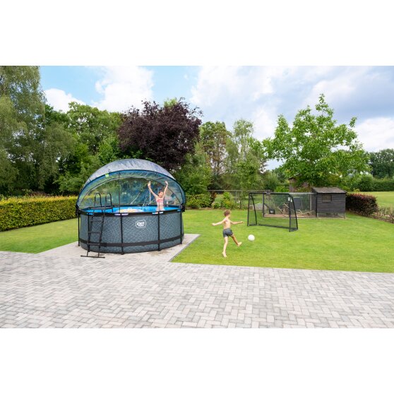 EXIT Stone pool ø360x122cm with sand filter pump and dome - grey