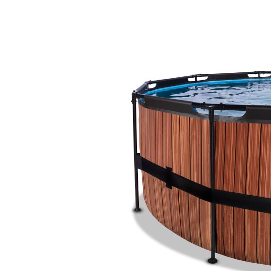 EXIT Wood pool ø488x122cm with sand filter pump and dome - brown