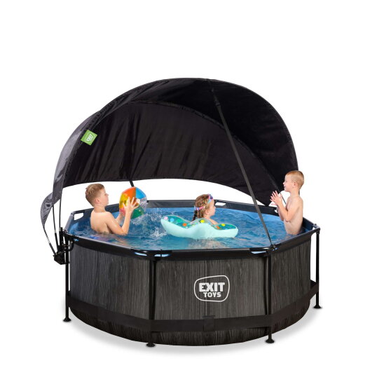 EXIT Black Wood pool 8ft x 30in with filter pump and canopy - black