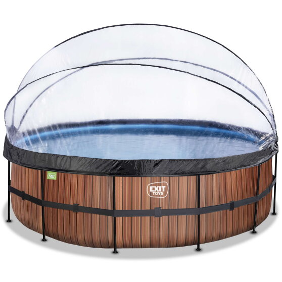 EXIT Wood pool 16ft x 48in with sand filter pump and dome - brown