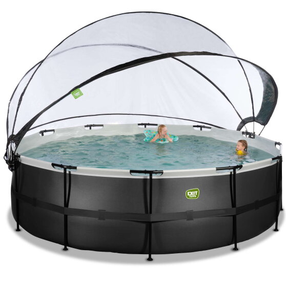 EXIT Black Leather pool 16ft x 48in with sand filter pump and dome and accessory set - black