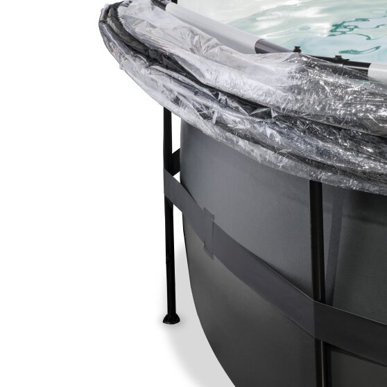 EXIT Black Leather pool ø488x122cm with sand filter pump and dome - black