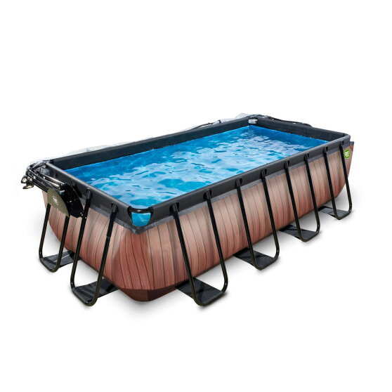 EXIT Wood pool 13ft x 6.6ft x 39in with sand filter pump and dome - brown