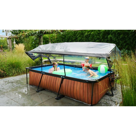 EXIT Stone pool 10ft x 6.6ft x 25.6in with filter pump and dome - grey