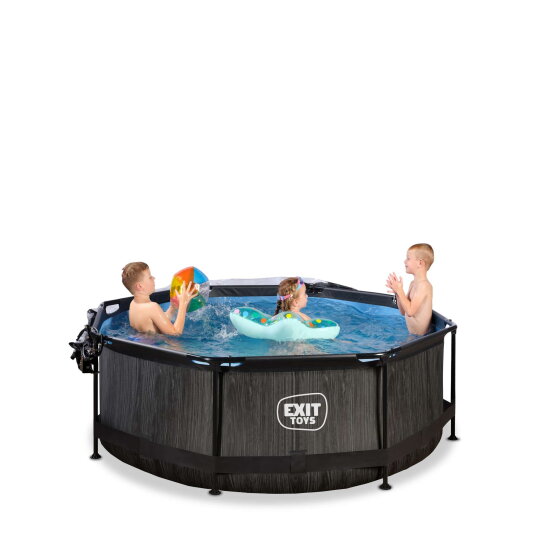 EXIT Black Wood pool 8ft x 30in with filter pump and dome - black