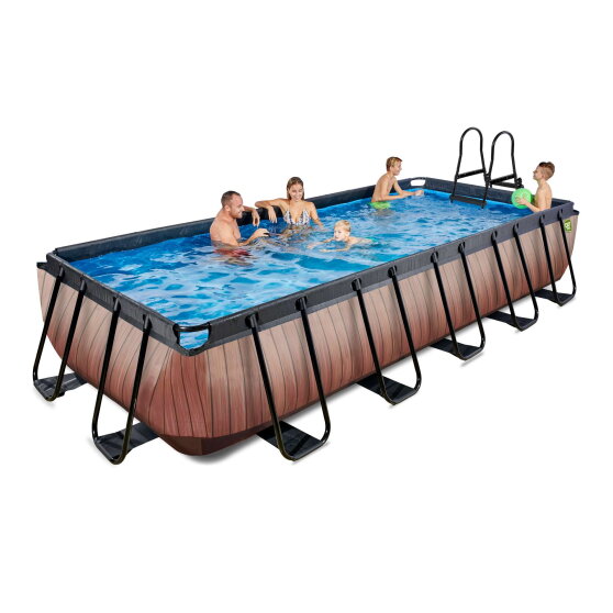 EXIT Wood pool 18ft x 8ft x 39in with sand filter pump - brown
