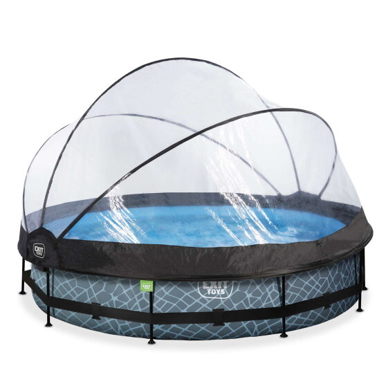 EXIT Stone pool 12ft x 30in with filter pump and dome - grey
